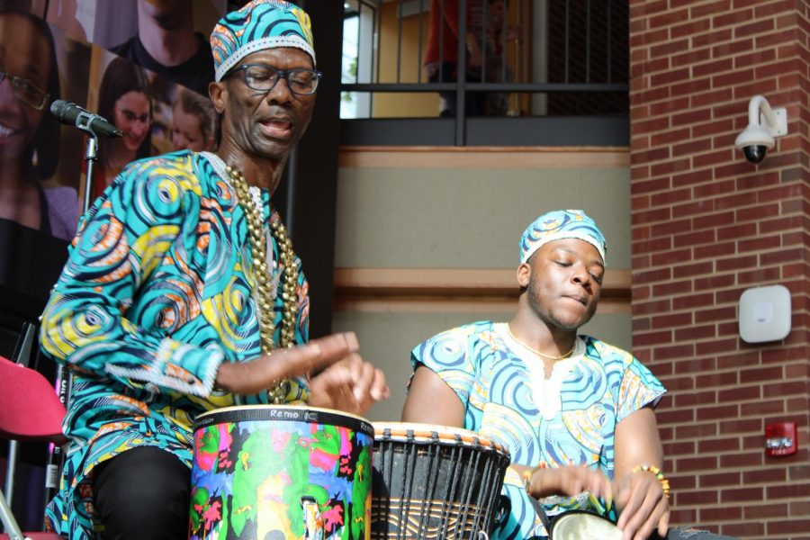 This photo taken by former Lamp Editor Regina Ivy won honorable mention for news photo in the Illinois Community College Journalism Association's annual excellence in journalism contest on April 8, 2021. Roosevelt Pratt and the African Drum Dance Ensemble performed in the A. Lincoln Commons Feb. 3, 2020.