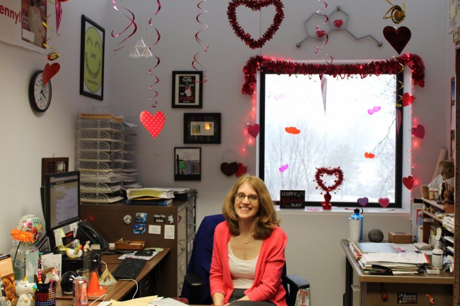 Jennifer Ramm, professor of chemistry, keeps her office updated with the seasons. This month it was decorated for Valentines Day.